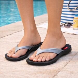 Okabashi Flip Flop Sandals Gray Black Comfort Thong Slide Women's Medium Large